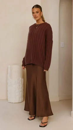 Darina Bias Cut Maxi Skirt - Chocolate