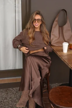 Darina Bias Cut Maxi Skirt - Chocolate