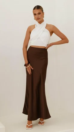 Darina Bias Cut Maxi Skirt - Chocolate