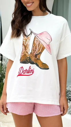 Darlin Top & Shorts Set - White/Pink