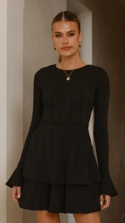 Dasha Long Sleeve Knit Mini Dress - Black