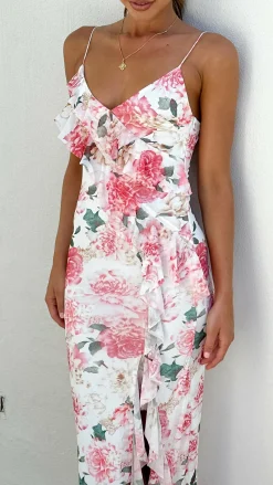 Debbie Midi Dress - Pink / White Floral