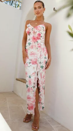 Debbie Midi Dress - Pink / White Floral