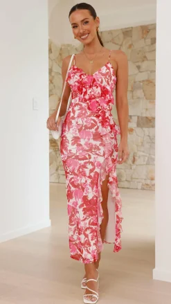 Debbie Midi Dress - Pink/Red Floral