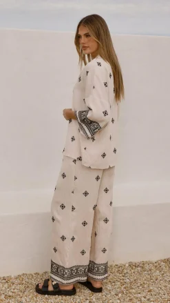 Deni Button Up Shirt - Beige/Black