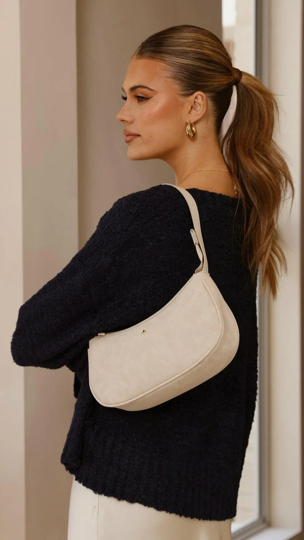 Dixiee Shoulder Bag - Beige Suede