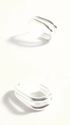 Double Curved Front Stud Earrings - Silver