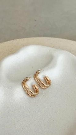 Double Curved Front Stud Earrings - Gold