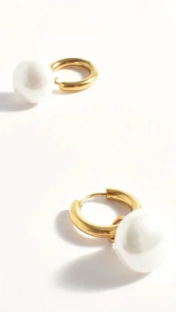 Dropped Pearl Mini Hoop Earrings - Gold