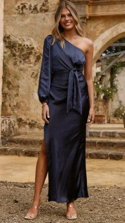 Eden One Shoulder Tie Front Maxi Dress - Navy