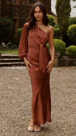 Eden One Shoulder Tie Front Maxi Dress - Rust