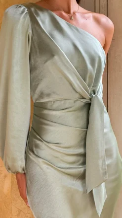 Eden One Shoulder Tie Front Maxi Dress - Sage