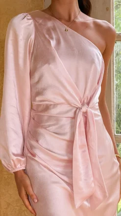 Eden One Shoulder Tie Front Maxi Dress - Pink