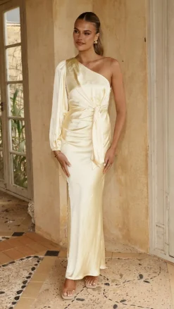 Eden One Shoulder Tie Front Maxi Dress - Yellow