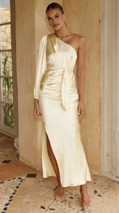 Eden One Shoulder Tie Front Maxi Dress - Yellow