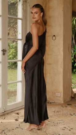 Eden One Shoulder Tie Front Maxi Dress - Black