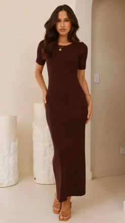 Eden Ribbed Maxi Dress - Chocolate