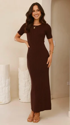Eden Ribbed Maxi Dress - Chocolate