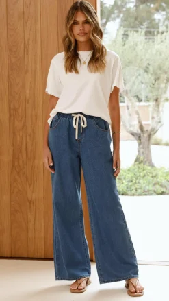 Elandra Wide Leg Pants - Dark Denim