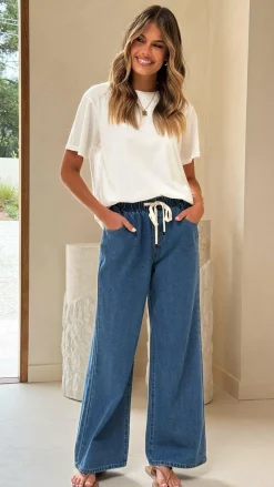 Elandra Wide Leg Pants - Dark Denim