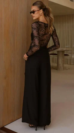 Eldora Long Sleeve Lace Top - Black