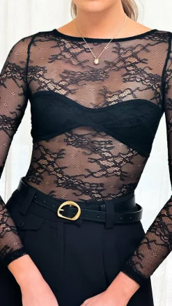 Eldora Long Sleeve Lace Top - Black