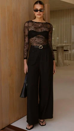 Eldora Long Sleeve Lace Top - Black