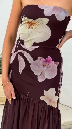 Elle Maxi Dress - Brown Floral