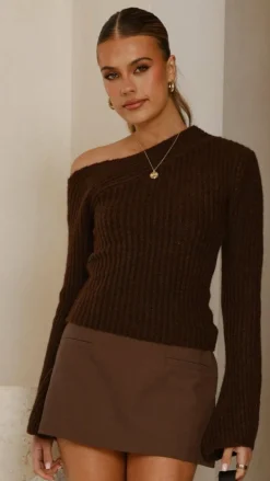 Ellira Long Sleeve Knit Top - Chocolate