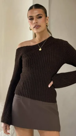 Ellira Long Sleeve Knit Top - Chocolate