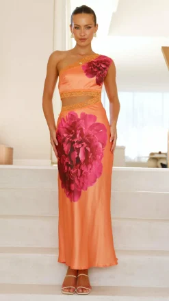 Emily One Shoulder Maxi Dress - Orange / Pink