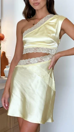 Emily One Shoulder Mini Dress - Yellow/Yellow Lace