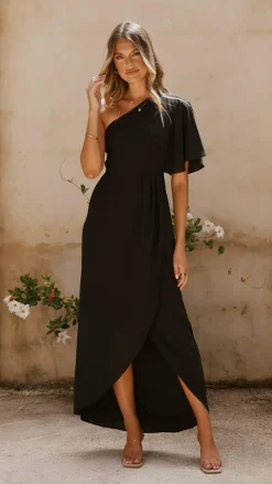 Emma One Sleeve Maxi Dress - Black