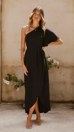 Emma One Sleeve Maxi Dress - Black