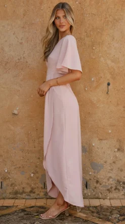Emma One Sleeve Maxi Dress - Dusty Pink
