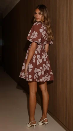 Erin Mini Dress - Brown Daylillies