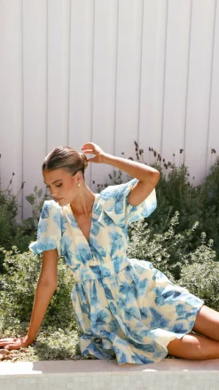 Erin Mini Dress - Yellow / Blue Floral