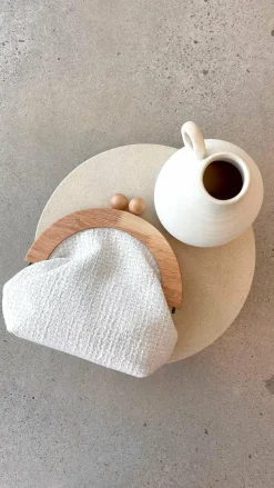 Etta Tweed Timber Frame Clutch - White