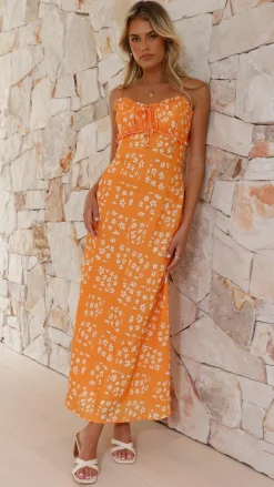 Farna Midi Dress - Orange Floral