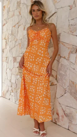 Farna Midi Dress - Orange Floral