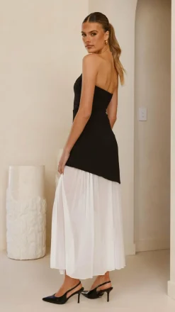 Fenella Asymmetrical Maxi Dress - Black / White