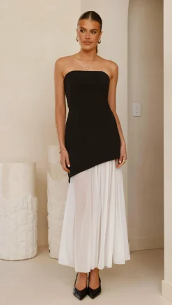 Fenella Asymmetrical Maxi Dress - Black / White