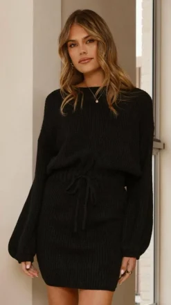 Feya Knit Mini Dress - Black