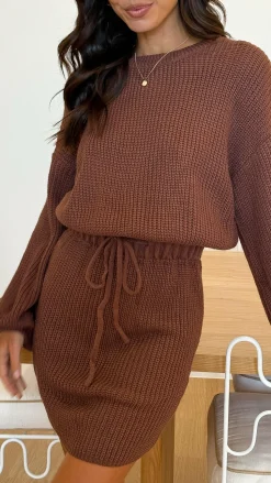 Feya Knit Mini Dress - Chocolate