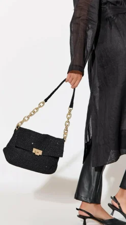 Fion Boucle Chain Strap Handbag - Black