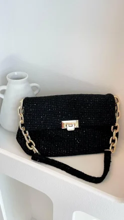 Fion Boucle Chain Strap Handbag - Black