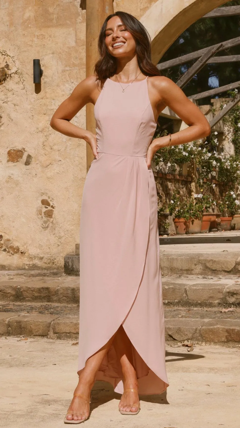 Genevieve Boat Neck Maxi Dress - Dusty Pink