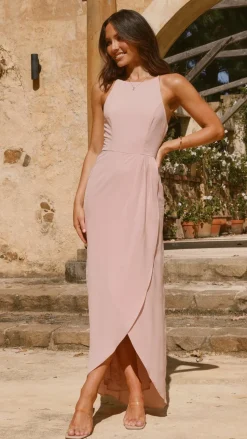 Genevieve Boat Neck Maxi Dress - Dusty Pink