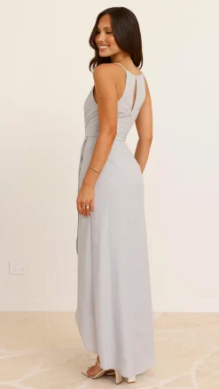 Genevieve Boat Neck Maxi Dress - Silver