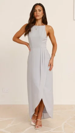 Genevieve Boat Neck Maxi Dress - Silver